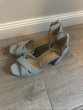 Sam Edelman Light Gray Crisscross Block Heel Sandals